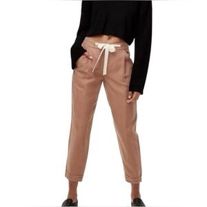 ARITZIA WILFRED 6 Earthy pink linen bland tie waist hidden buttonfly crop jogger